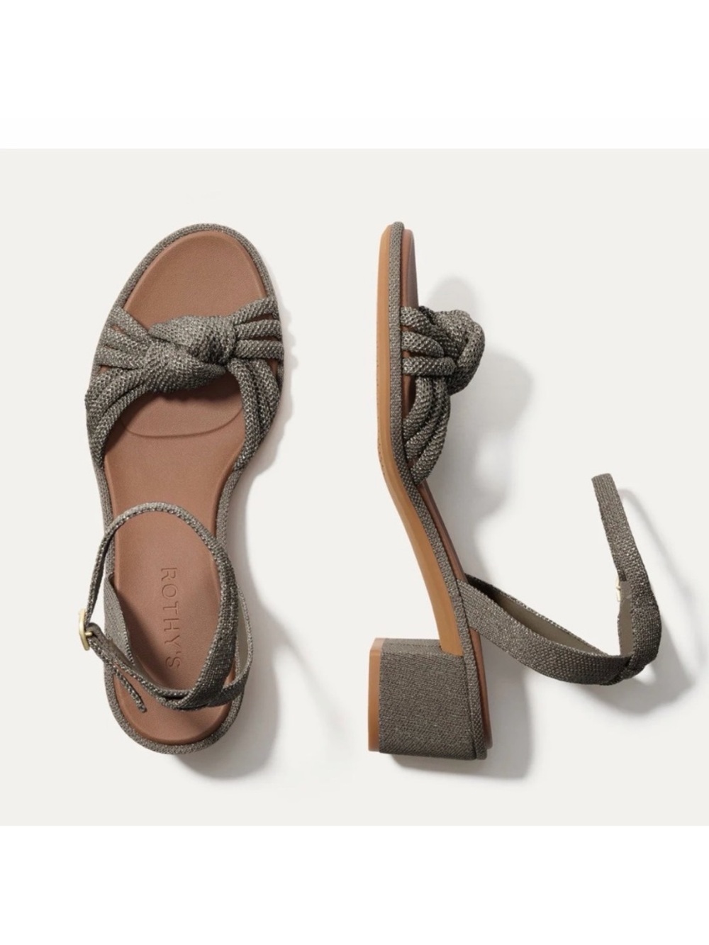 ROTHY’S Metallic Knot Ankle Strap Sandal in Silver Sand Size 7.5 NWB